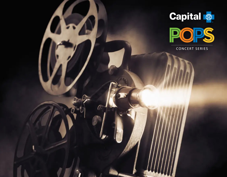 Capital Blue Cross POPS logo with an old fashion projector projecting a movie off image